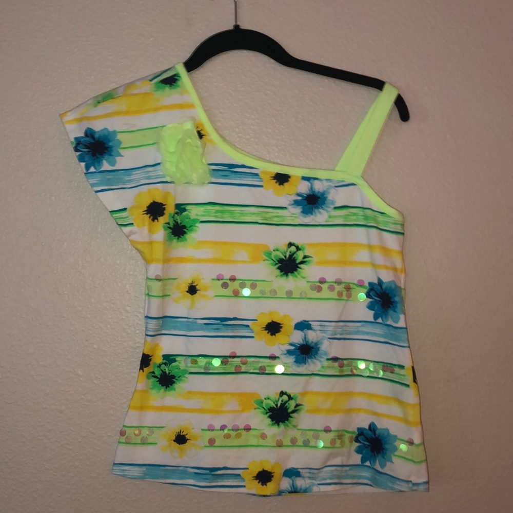 Justice blue and yellow flower shirt